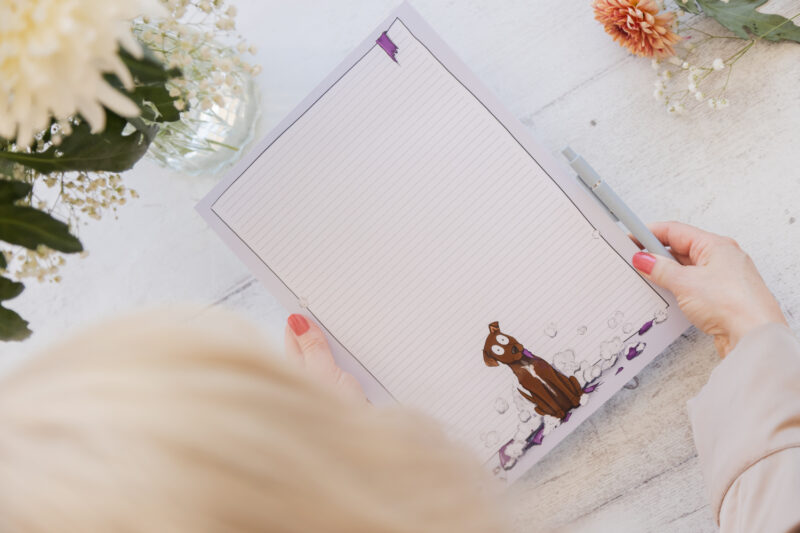 It exploded - Humorous Dog A4 Lined Notepad - Dog stationery by Emily Cole Illustrations