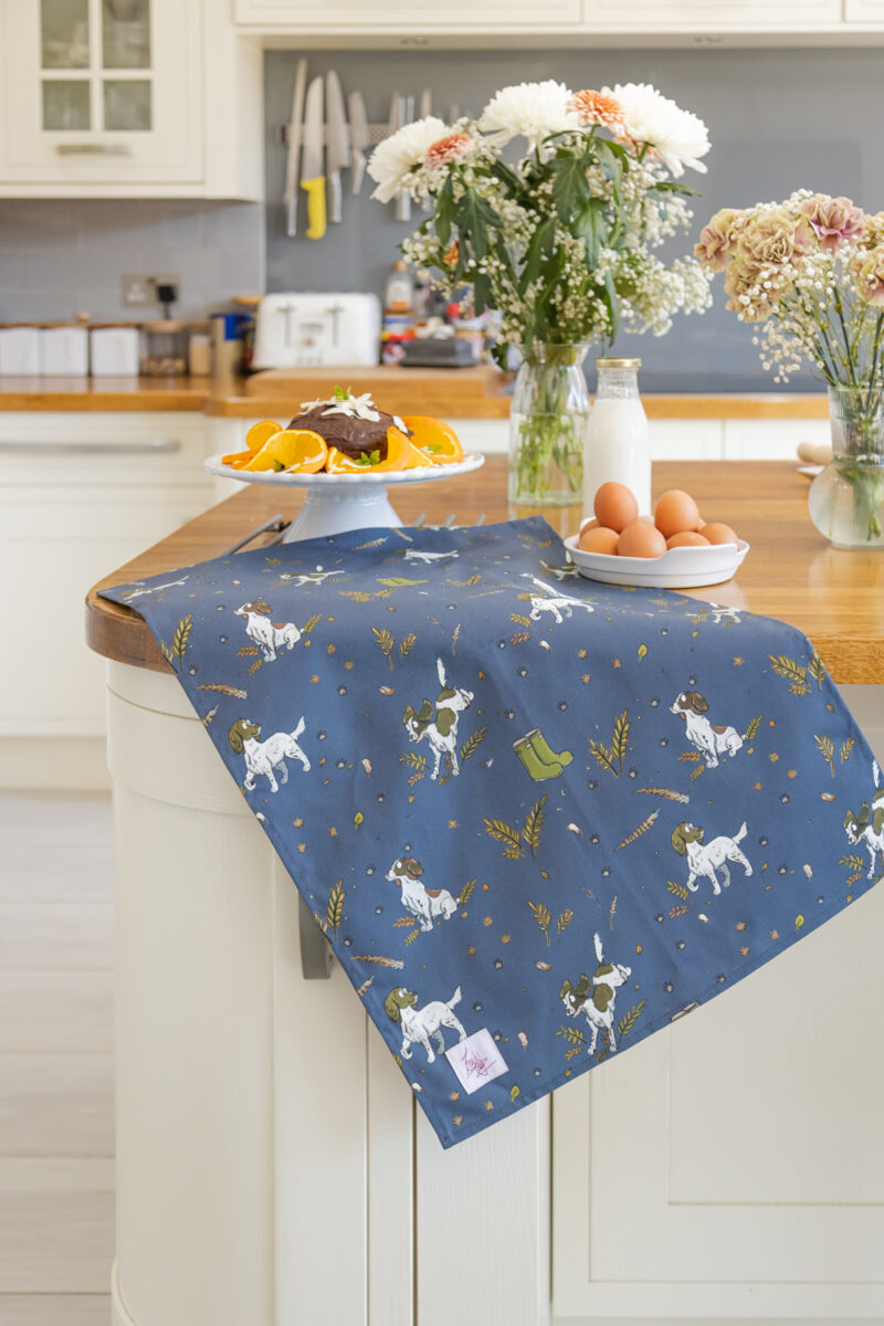 Liver & White Spaniel Cotton Tea Towel - Spaniel dog Kitchenware by Emily Cole Illustrations