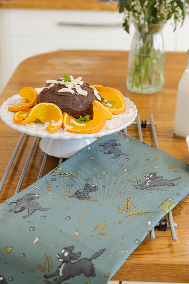 Black Spaniel Cotton Tea Towel - Spaniel dog Kitchenware by Emily Cole Illustrations