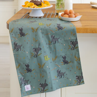 Black Spaniel Cotton Tea Towel - Spaniel dog Kitchenware by Emily Cole Illustrations