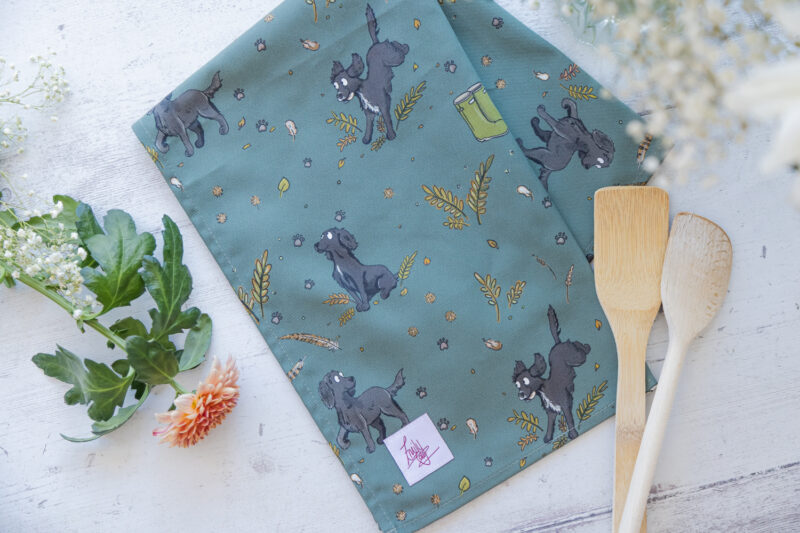 Black Spaniel Cotton Tea Towel - Spaniel dog Kitchenware by Emily Cole Illustrations