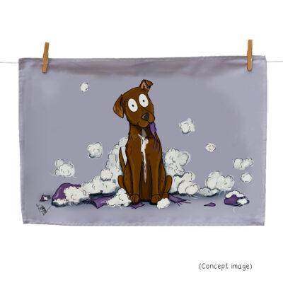 Naughty Dog Cotton Tea Towel - Quality Dog kitchenware by Emily Cole Illustrations