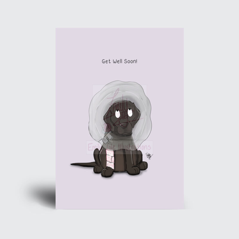 get well soon black labrador dog puppy Greeting Card by Emily Cole Illustrations