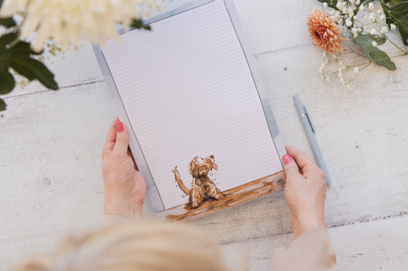 Muddy Dog Golden Retriever A4 Lined Notepad - Cute dog stationery - Emily Cole Illustrations