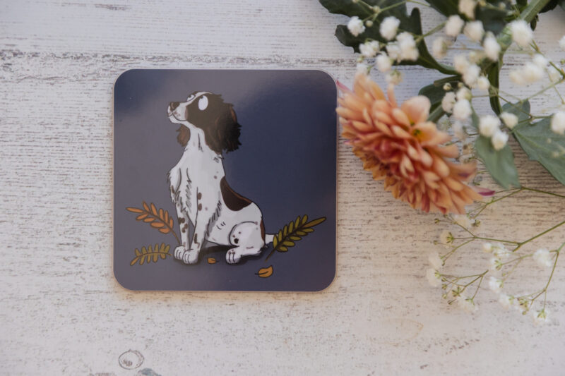 Liver & White Spaniel melamine coaster - Spaniel homeware - Emily Cole Illustrations