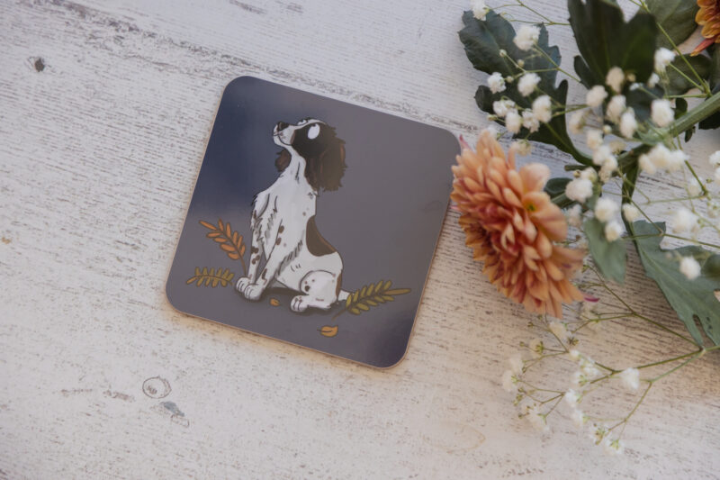 Liver & White Spaniel melamine coaster - Spaniel homeware - Emily Cole Illustrations