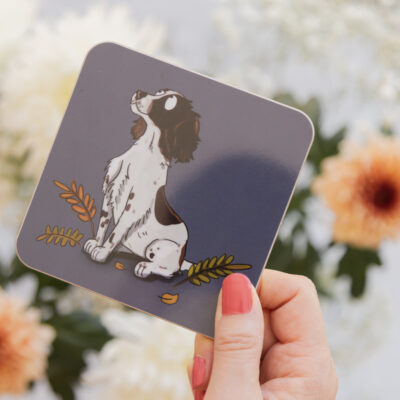 Liver & White Spaniel melamine coaster - Spaniel homeware - Emily Cole Illustrations