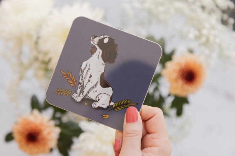 Liver & White Spaniel melamine coaster - Spaniel homeware - Emily Cole Illustrations