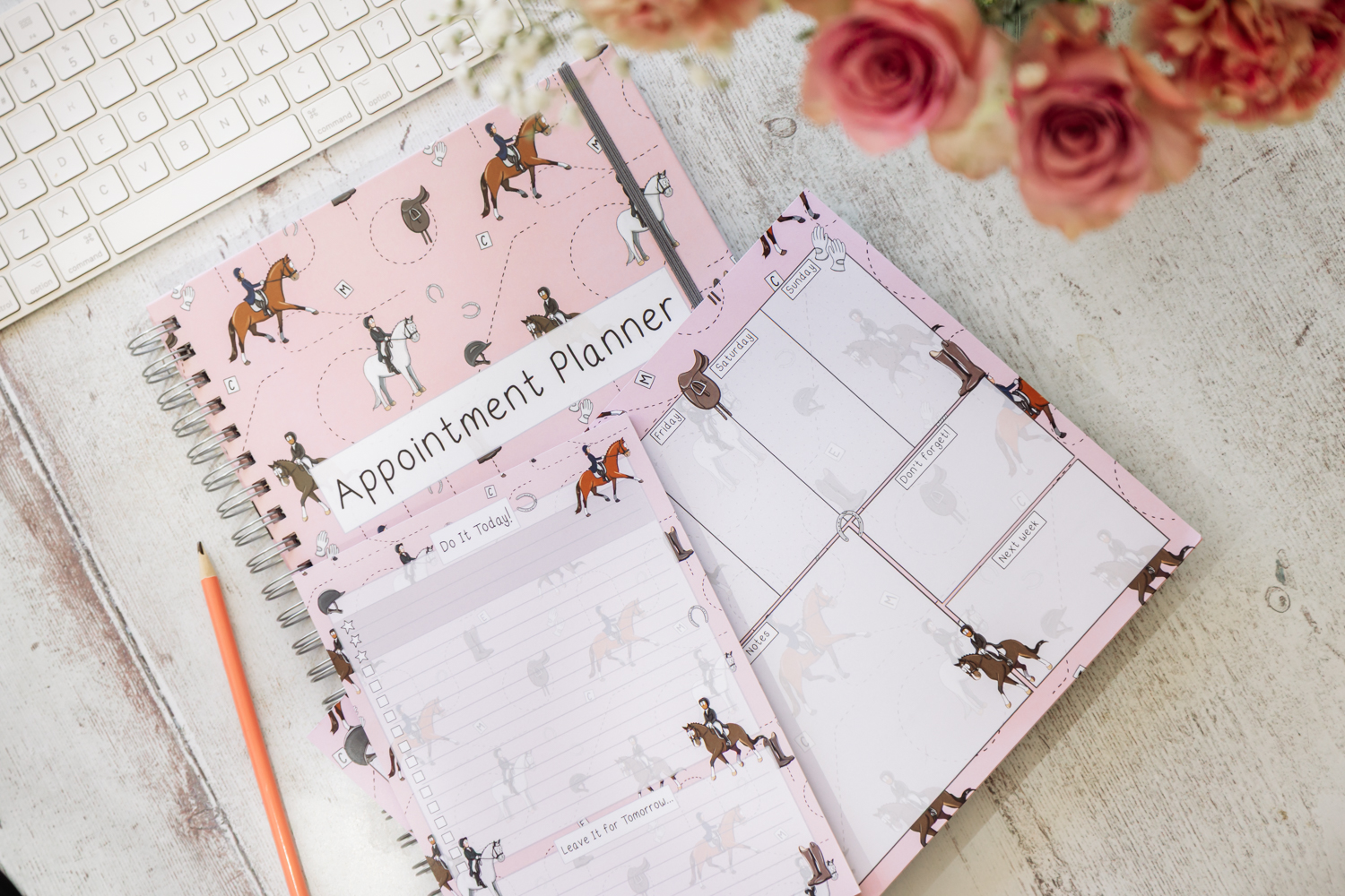 Pink dressage horse pattern stationery collection by Emily Cole Illustrations