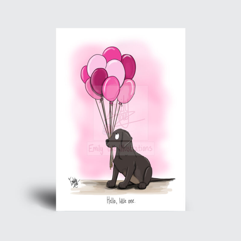 'Pink' Puppy Hello Little One - New Baby Greeting Card