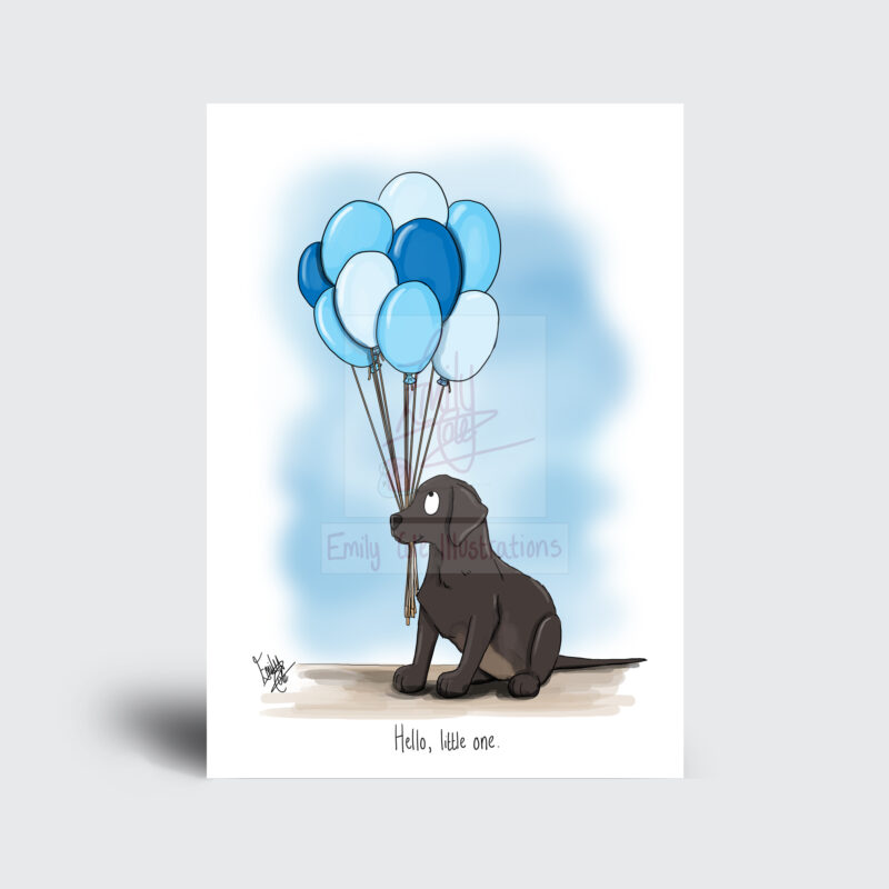 'Blue' Puppy Hello Little One - New Baby Greeting Card