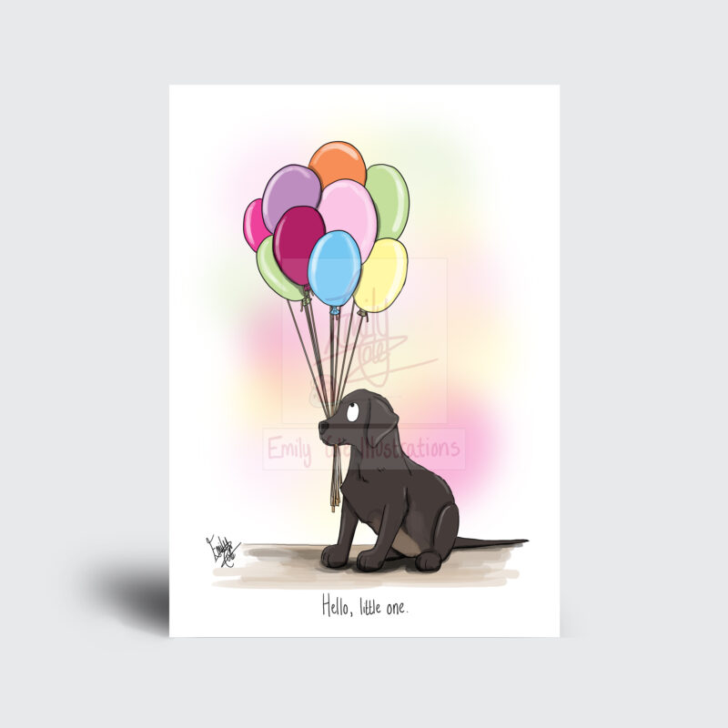 'Rainbow' Puppy Hello Little One - New Baby Greeting Card
