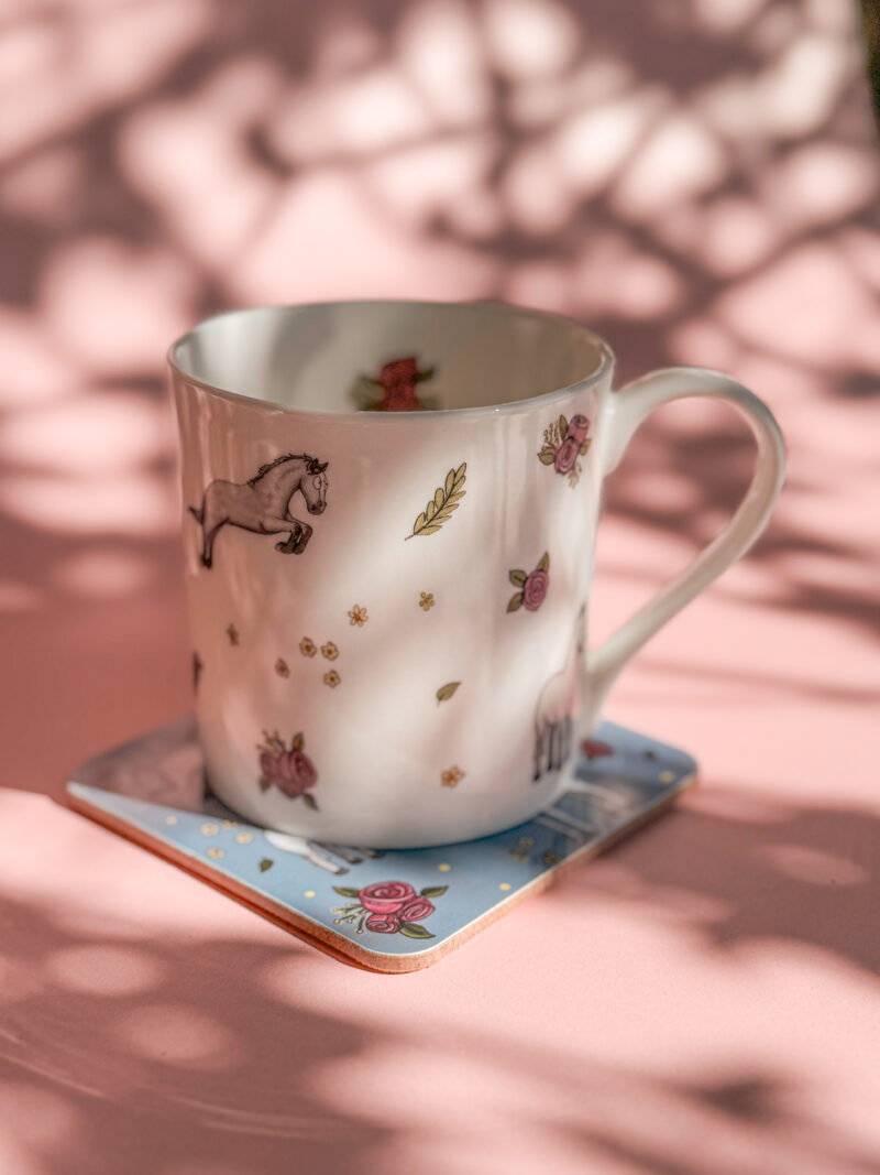 'Grey Horse & Roses' Fine Bone China Mug