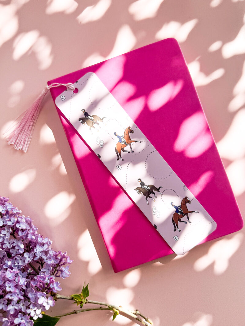 Tasselled pink dressage horse riding bookmark by Emily Cole Illustrations