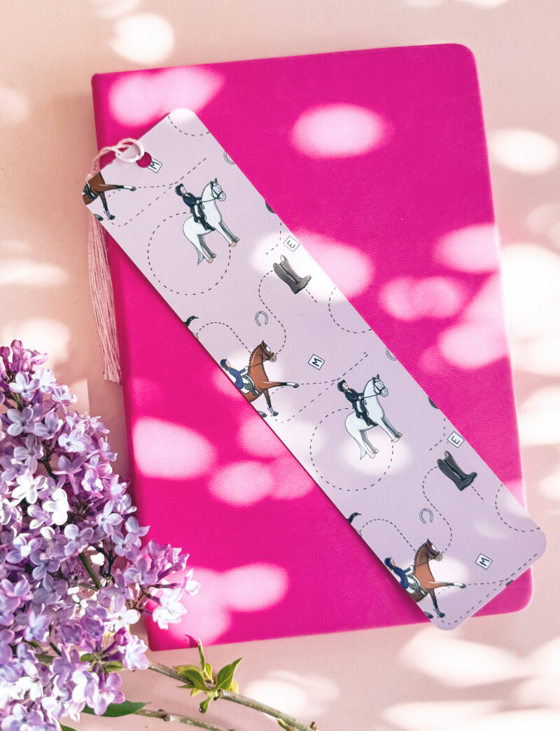 Pink dressage horse bookmark by Emily Cole Illustrations