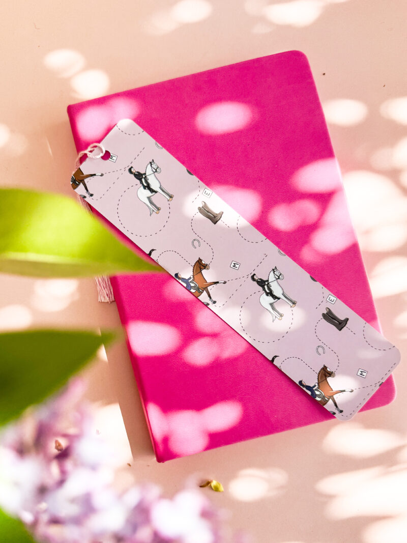 Silk card book mark with dressage horse pattern design by Emily Cole Illustrations