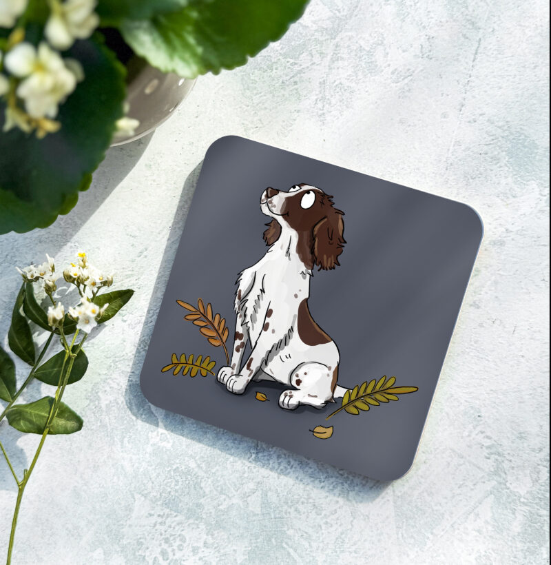 'Liver & White Spaniel' Individual Melamine Coaster - Image 6