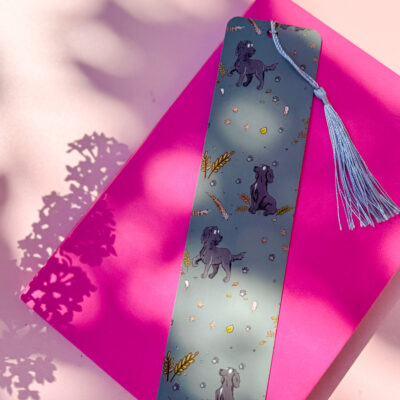 Black cocker spaniel dog pattern card bookmark by Emily Cole Illustrations