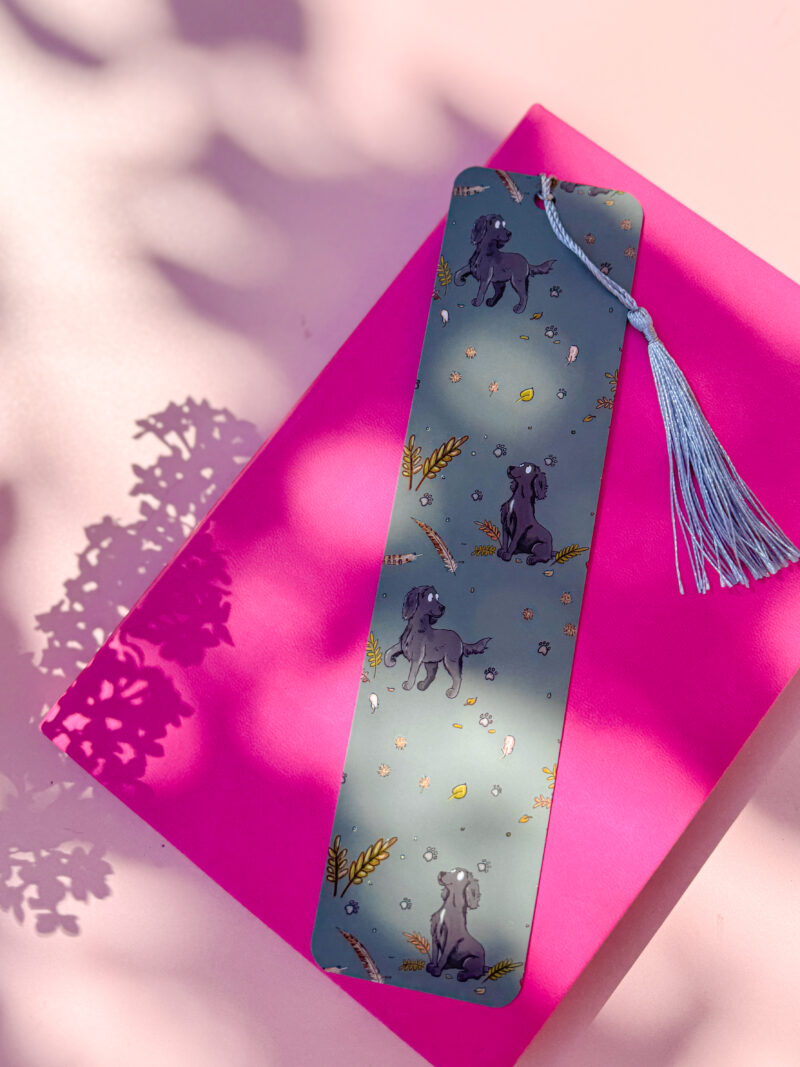 Black cocker spaniel dog pattern card bookmark by Emily Cole Illustrations