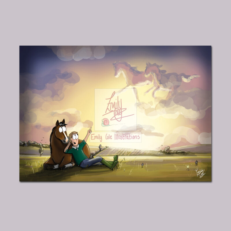 Cloud Watching. Beautiful Horse Unmounted A3 Giclee Art Print by Emily Cole Illustrations