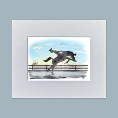 Dragon Mode. Humorous Horse Mounted Mini Print by Emily Cole Illustrations