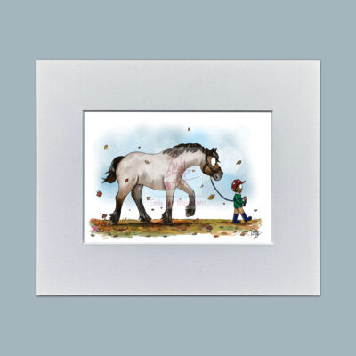 Gentle Giant. Beautiful Belgian Draught Mounted Mini Print by Emily Cole Illustrations