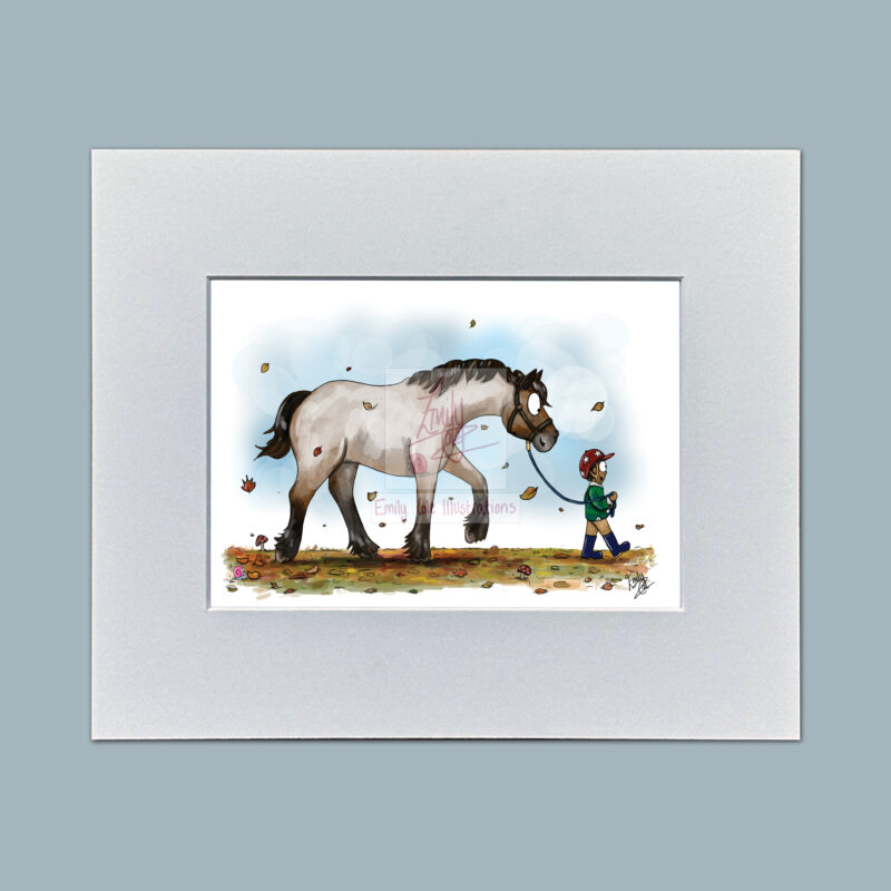 Gentle Giant. Beautiful Belgian Draught Mounted Mini Print by Emily Cole Illustrations