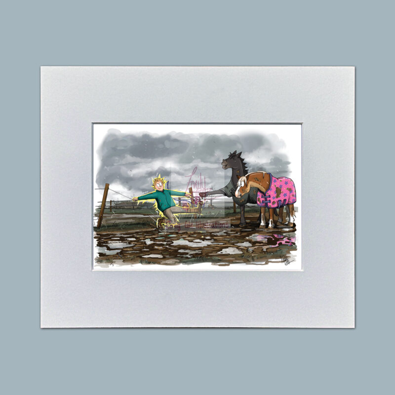 Shock to the System. Humorous Horse Mounted Mini Print by Emily Cole Illustrations