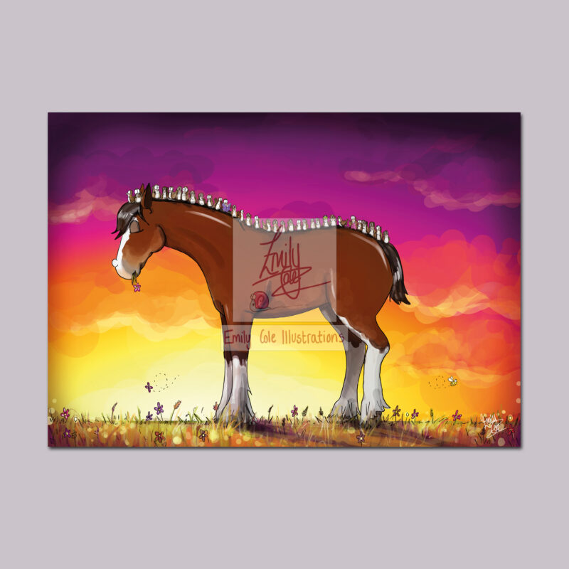 Snoozing Draft. Beautiful Shire Horse Unmounted A3 Giclee Art Print by Emily Cole Illustrations