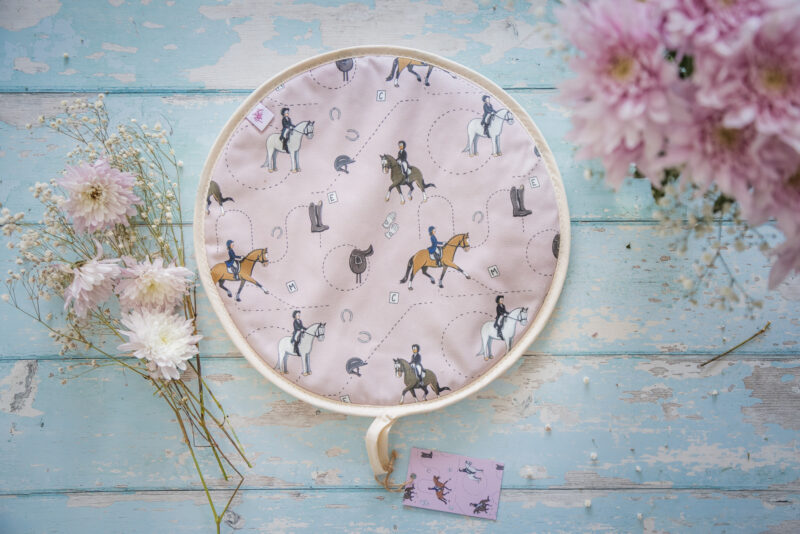 pink dressage horse pattern hob cover for aga top by Emily cole Illustrations