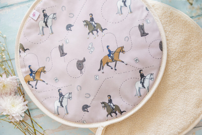 pink dressage horse pattern hob cover for aga top by Emily cole Illustrations