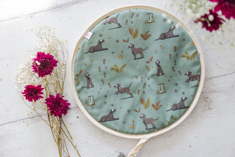 black labrador pattern hob cover for aga top by Emily cole Illustrations