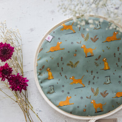 fox red yellow labrador pattern hob cover for aga top by Emily cole Illustrations