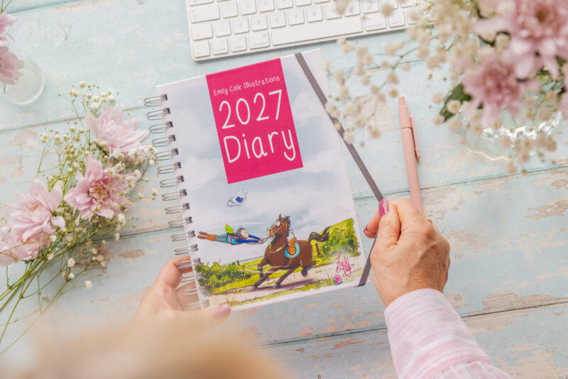 Emily Cole illustrations 2027 funny horse diary A5 cover and elastic
