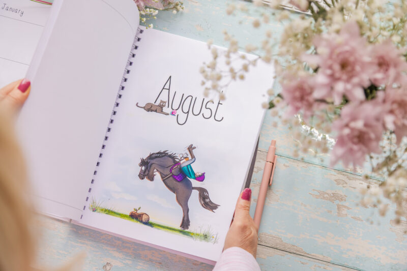 Emily Cole illustrations 2027 funny horse diary in A4 inside pages August