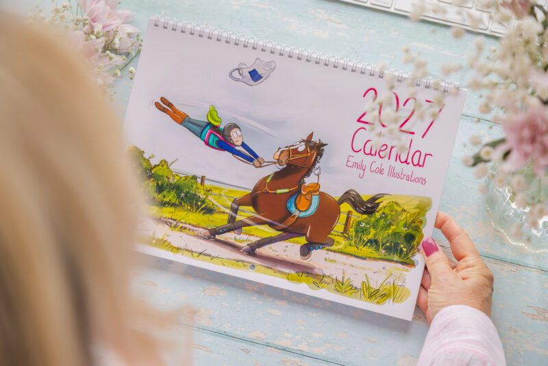 Emily Cole Illustrations 2027 wall calendar funny horse front cover in hands