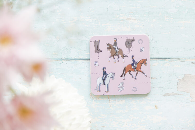 pink dressage horse pattern melamine coaster by Emily Cole illustrations