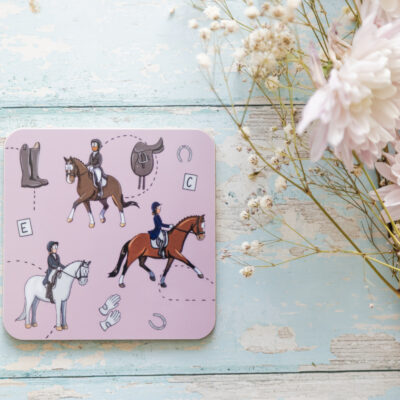 pink dressage horse pattern melamine coaster by Emily Cole illustrations
