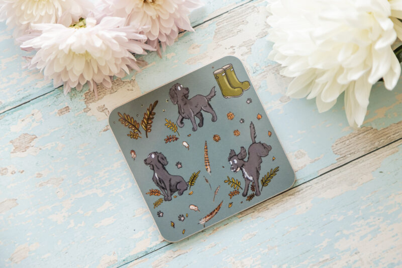'Black Spaniel Pattern' Melamine Coaster - Image 2