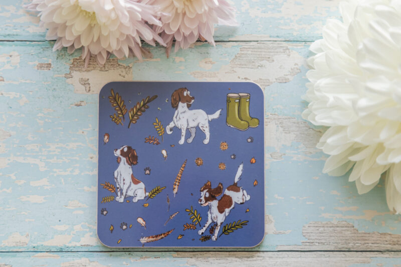 liver and white springer spaniel melamine coaster by emily cole illustrations