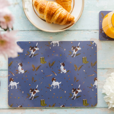 Liver and white springer spaniel melamine placemat by emily cole illustrations