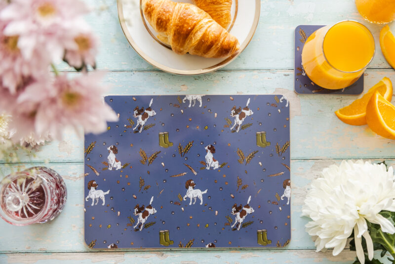 Liver and white springer spaniel melamine placemat by emily cole illustrations