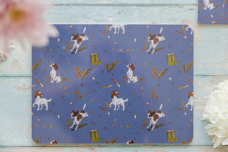 Liver and white springer spaniel melamine placemat by emily cole illustrations