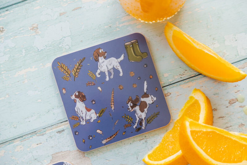 liver and white springer spaniel melamine coaster by emily cole illustrations