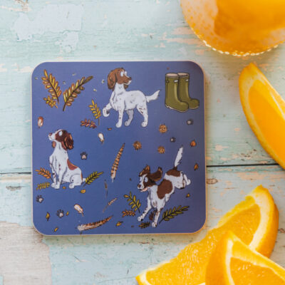 liver and white springer spaniel melamine coaster by emily cole illustrations