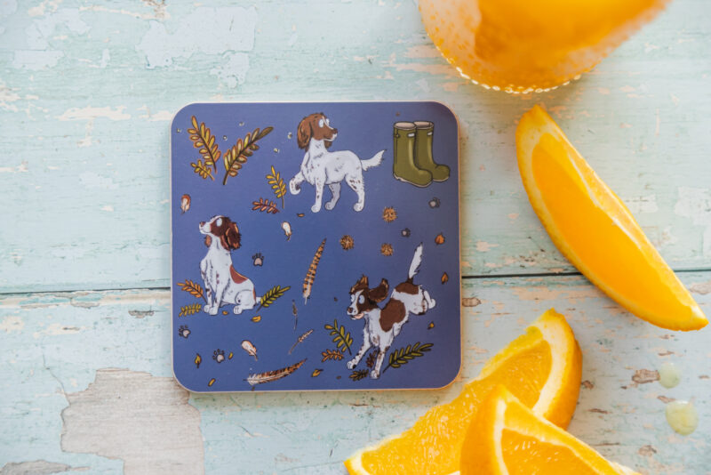 liver and white springer spaniel melamine coaster by emily cole illustrations
