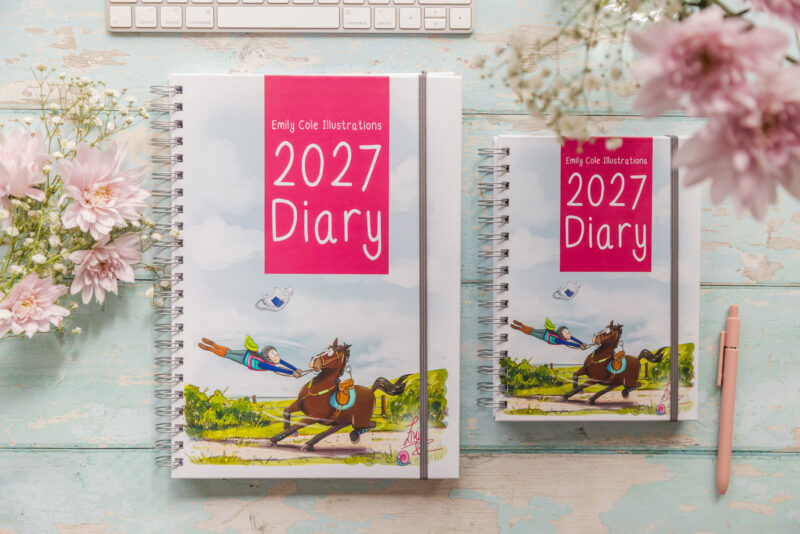 Emily Cole illustrations 2027 funny horse diary in A4 and A5