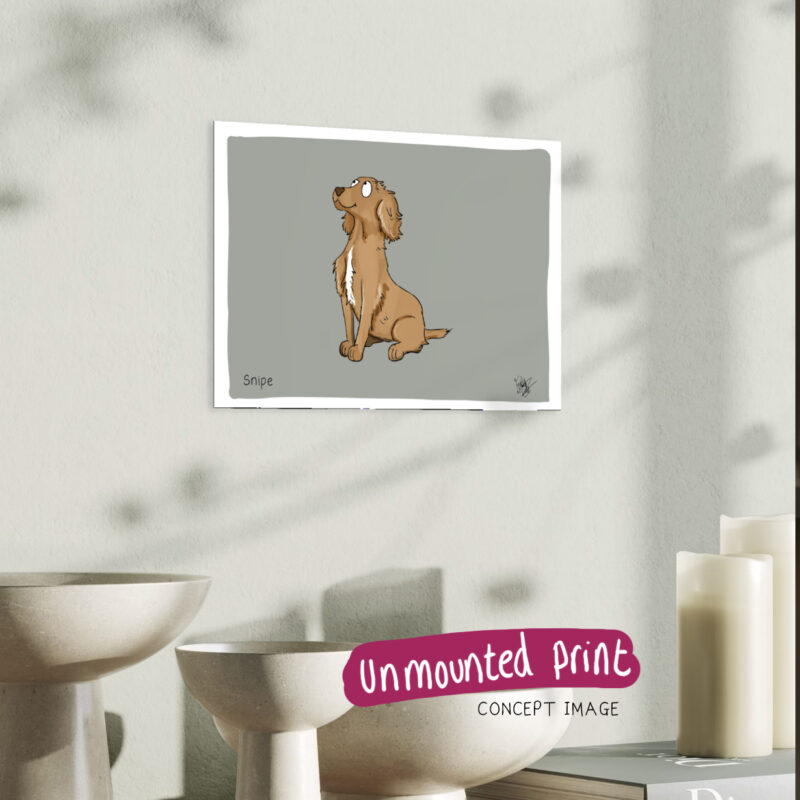 Spaniel personalised print example - gold on sage unmounted print concept image