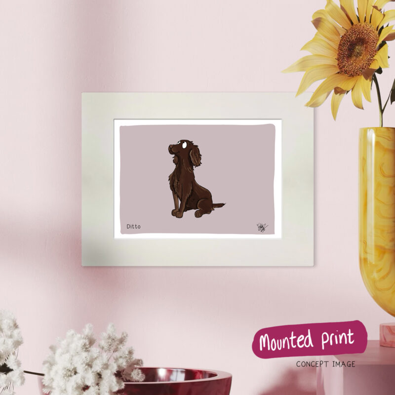 Spaniel personalised print example - liver on rose - concept image mounted